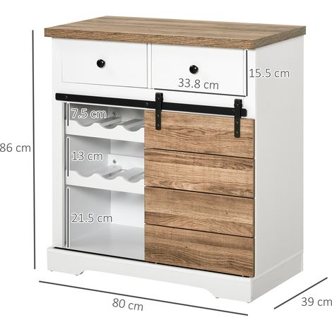 Meuble de cuisine simple avec deux tiroirs, une étagère ouverte et un porte-bouteilles, en bois et métal, 80 x 39 x 86 cm (1/5)
