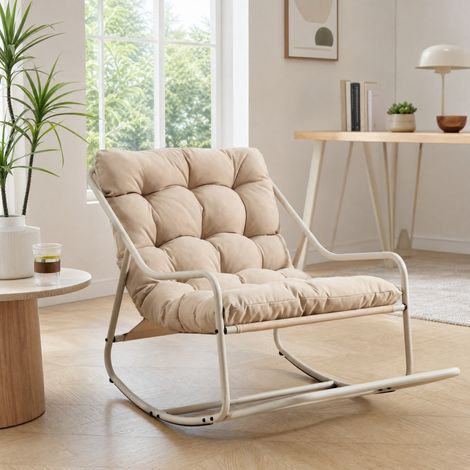 Fauteuil à bascule extérieur 116x68x82 cm en acier beige, facile à monter pour salon FloraGrace (1/5)
