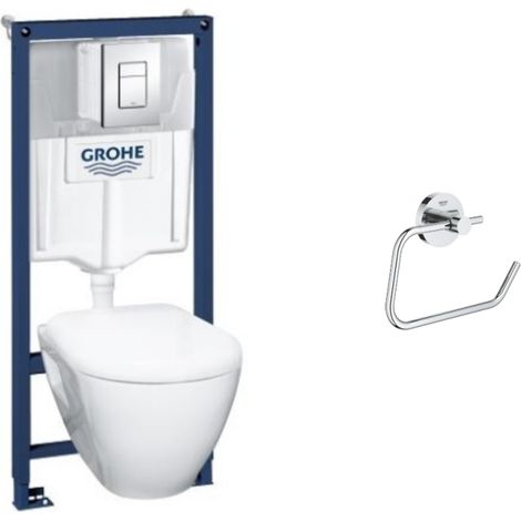 Inodoro suspendido compacto SEREL + estructura de soporte GROHE + asiento + plato + dispensador