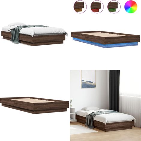 Bettgestell mit LED Braun Eiche-Optik 90x190 cm - Holzbettfundament - Eichen-Design - LED Beleuchtung - Sparholzlatschen - Doppelbett - Home & Living (1/5)