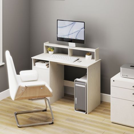 Escritorio con Estantería Moderno Escritorio con Compartimentos Abiertos Soporte para Monitor 108x50x94 cm Crema (1/5)