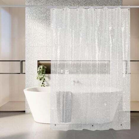 Duschvorhang 180 x 180 cm, schimmelresistent, schnelltrocknend, 3D-halbtransparentes EVA-Material, waschfrei, transparenter Vorhang, durchscheinendes Kieselsteinmuster