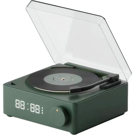 Altavoz Bluetooth retro con despertador, altavoz portátil de vinilo de 5 W, 3 alarmas para la oficina y los viajes. (1/2)