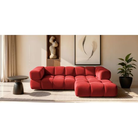 Ecksofa Designersofa BLANCHE in Stoff Bluvel Bordeauxrot Ottomane Rechts