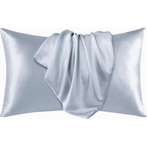 Lot de 2 taies d'oreiller en satin soyeux de qualité supérieure - Pour une peau et des cheveux sains - Gris, sans rembourrage