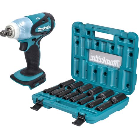 Makita DTW 251 Z Akku Schlagschrauber 18 V 230 Nm 1/2" + Steckschlüssel Set 14 tlg. - ohne Akku, ohne Ladegerät