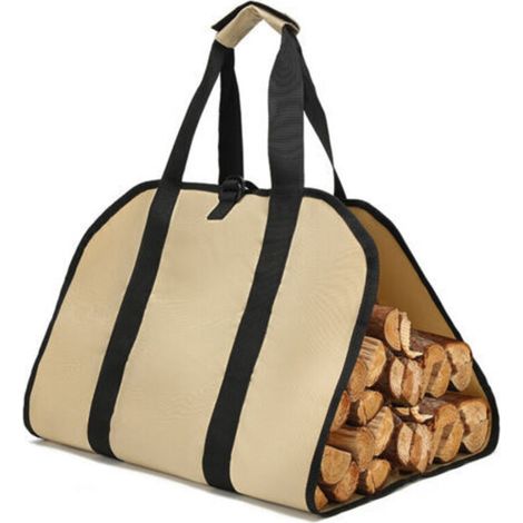 Sac de Transport pour Bois de Chauffage, Toile Sac à Bûche Cheminée, Sac Transport Buches Résistant à Eau, Accessoires de Cheminée Pliables, Idéal pour Poêles à Bois, Camping, Plage (Kaki) (1/3)
