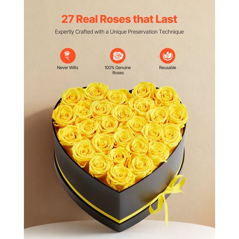 Rose Éternelle 27 Fleurs Éternelles Préservées Boîte Forme de Cœur, Bouquet Rose Éternelle, Cadeau pour Elle, Femme, Épouse, Maman,… (1/5)