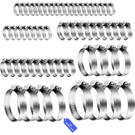 60 colliers serrage inox réglables 6-51 mm pour tuyaux Kit de colliers de serrage en acier inoxydable 304, réglables de 6 à 51 mm. Idéaux pour machine à laver, piscine (1/5)