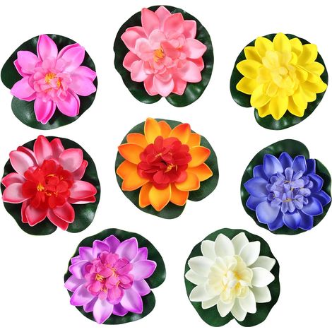 Lot de 8 Nénupha Atificiel, Fleus de Lotus Flottantes, Flottantes Atificielles pou Piscine, Aquaium, Scène de uisseau
