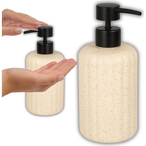Dispensador de jab贸n l铆quido en crema de cer谩mica de 450 ml con bomba negra Kenia (1/4)