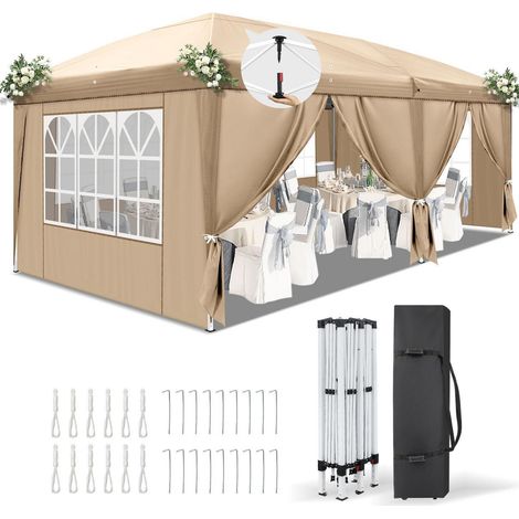 Faltpavillon 3x6m Khaki mit 6 Seitenteilen, wetterfest, höhenverstellbar (1/5)