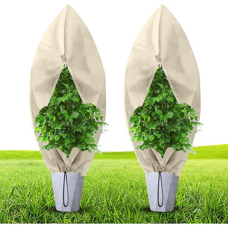 Housse D'hivernage pour Plante, 140 x 200 cm Housse de Protection pour Plantes Ajustable avec Cordon de Serrage à Glissière, Anti-Givre Réutilisable Sac de Protection des Plantes (Beige) (1/5)