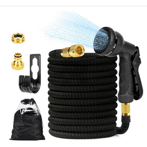 Tuyau Arrosage Extensible 30m Raccord de Robinet 1/2 et 3/4, Tête de Pulvérisation avec 8 Fonctions, avec Sac de Rangement, Support de Tuyau Jardin (1/5)