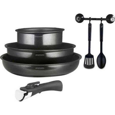 Batterie de cuisine - Tous feux dont induction - Arthur Martin - AM9582 - Aluminium - Anti-adhésif - 6 pieces - Poignée amovib