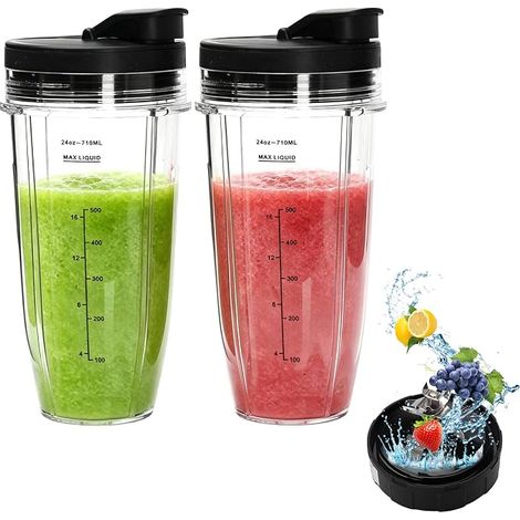 2 Pieces Replacement Cup For 24Oz Replacement Cups with 7 Fin Blender Blade and Lid for Blender Replacement Parts For Blenders (1/5)