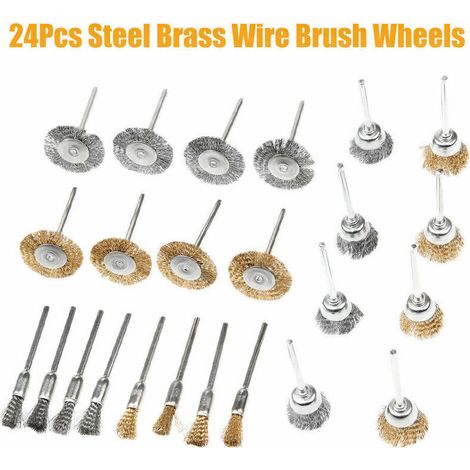 24 PCS en laiton fil brosse ensemble meuleuse de roue propre pour accessoire d'outil rotatif Dremel (1/5)