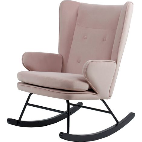 Fauteuil à bascule velours rose poudré style rétro - rose poudré velours (1/4)