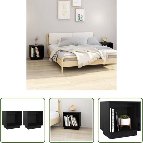 vidaXL Kiefer Nachttisch - Nachttische 2 Stk. Schwarz 40x30x40 cm Massivholz Kiefer (1/5)