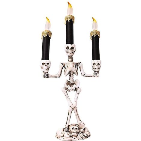 Bougies lumineuses, crâne d'Halloween, trois bougies, accessoires d'horreur, candélabre LED sans flamme, bougeoirs en forme de crâne d'Halloween dorés (1/3)