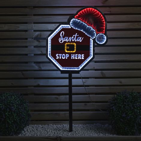 40cm Light up Christmas Santa Stop Here Sign with Santa Hat & LEDs (1/5)