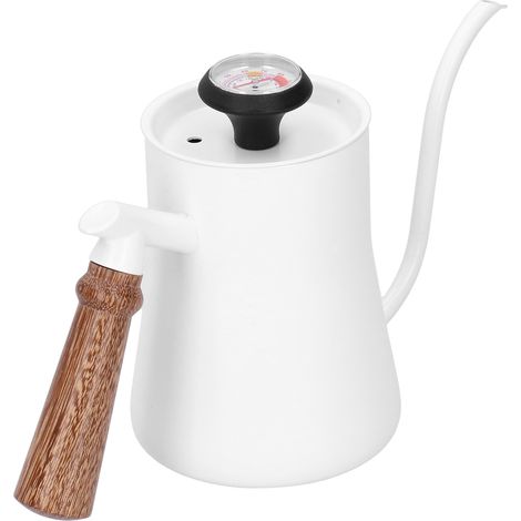 Mini cafetière à filtre en acier inoxydable avec poignée anti-gouttes, bec verseur en téflon, 650 ml, blanche. (1/5)