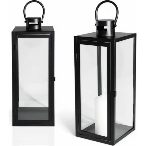 Farol de terraza para salón o balcón, color negro, 49 cm, decorativo, tamaño mediano. (1/5)