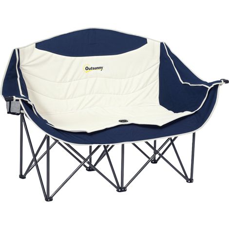 Chaise de camping pliable pour deux personnes (avec porte-gobelets et sac de transport) — Supporte jusqu'à 250 kg — Bleu