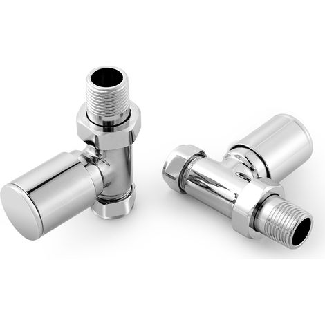 EMKE Chrome Radiator Straight Valves 15mm Pair Radiator Angled for Towel Rails Central Heating Radiators (1/5)