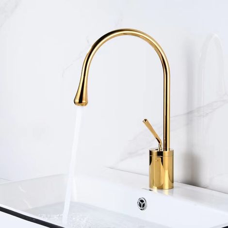 Cross-border European style water dropper faucet, bathroom rotating countertop faucet, toilet hot and cold basin faucet, best-selling item - gold [low-profile]