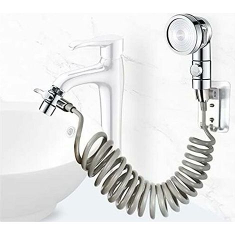 Duschkopf-Set für Waschbecken, Badezimmer-Duschkopf, Teleskopschlauch, perfekt zum Haarewaschen oder Reinigen des Waschbeckens (Armatur nicht enthalten) (Silber) (1/5)