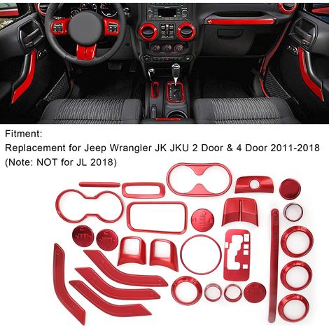 Jeffergarden Kit de décoration de garnitures intérieures de 28 pièces de remplacement pour Jeep Wrangler JK JKU 2 portes 4 portes 2011-2018 rouge