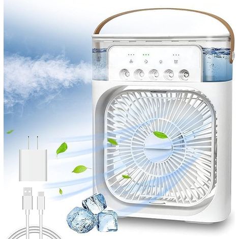 Trade Shop - MINI VENTILATORE PORTATILE REFRIGERATORE LUCE LED A 7 COLORI 3 VELOCITÀ 3 MODALITÀ SPRUZZO -