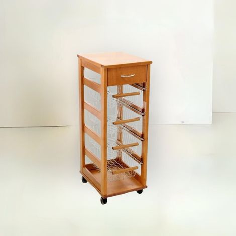 Carro de cocina que ahorra espacio con cestas extraíbles y cajón de color roble - Vesuvio (1/3)