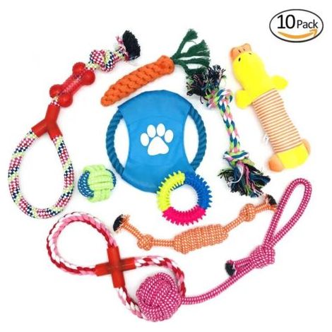 DEESSE SHOP-Jouets à mâcher Ensemble Lot de 10 de Jouets pour Chien, durables Indestructible Jouet à Mâcher Corde de Dentition pour Petit et Moyen Chien,Jouet Interactif Chien (1/5)
