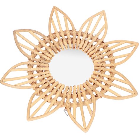 Miroir de coiffeuse décoratif innovant en rotin, miroir mural rétro pour salle de bain/dressing avec motif floral (1/5)