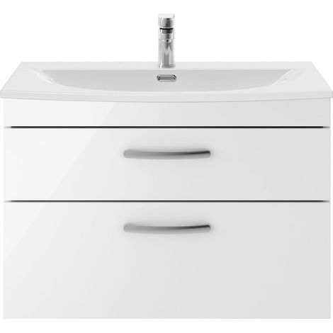 Millwich Contemporary 2 Drawer Wall Hung Vanity Unit with Curved Basin, Gloss White, 800mm
