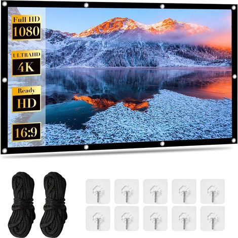 Ecran Videoprojecteur 100 Pouces, HD 16:9 Ecran Projecteur Portable, Écran de Projection, Pliable Toile Videoprojecteur pour Home Cinéma, Réunions et Camping en Plein air (1/5)