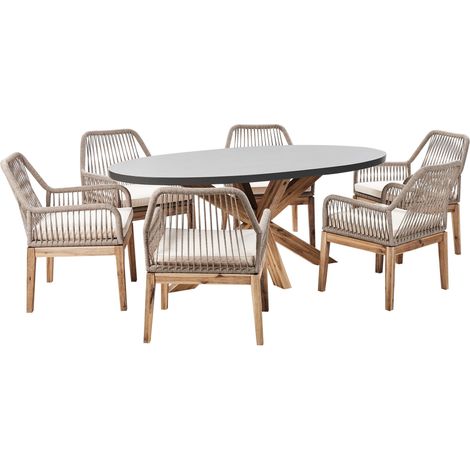 Garden Dining Set 6 Seater ORISTANO with Cushions Concrete Beige (1/5)
