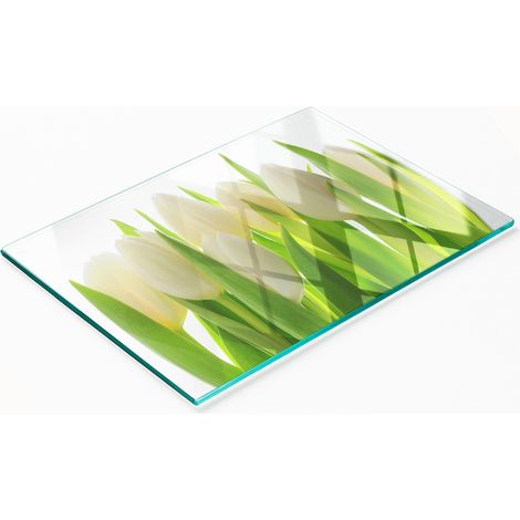 Tabla de cortar decorativa de vidrio templado con diseño de tulipanes para cocina, 80x52 cm. (1/5)