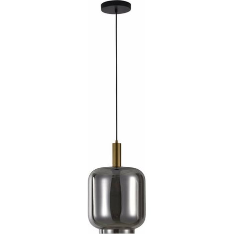 Suspension en Verre Fumé Foncé et Détails Dorés Lily, Luminaire Suspendu 1 Ampoule E27 - PANGIVO (1/2)