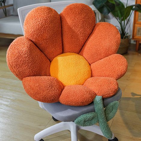 Coussin de bureau à fleurs, soutien lombaire intégré, coussin de chaise mignon et ultra doux, coussin d'assise, coussin pour fesses, idéal pour l'hiver (coussin à fleurs orange, grande taille) (1/5)