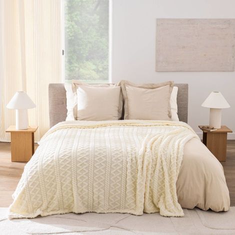 Couverture 2 personnes sherpa XXL 240x220 coloris beige (1/4)