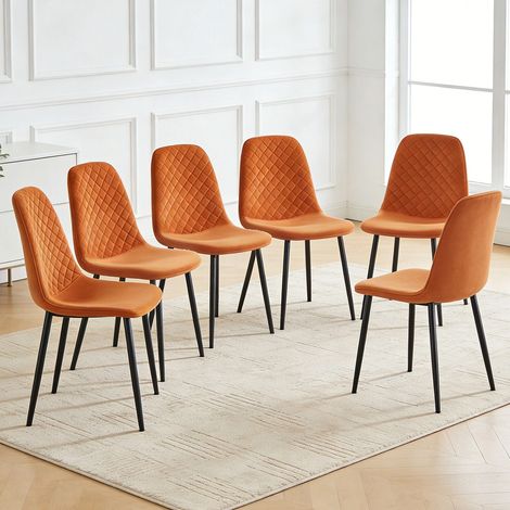 AINPECCA 6X Orange Dining Chairs Velvet Padded Seat Metal Legs Kitchen Home Office UK
