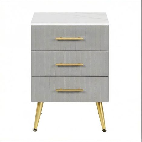 Table de chevet grise avec 3 tiroirs en MDF et velours, 40,5 x 62 x 41 cm (1/5)