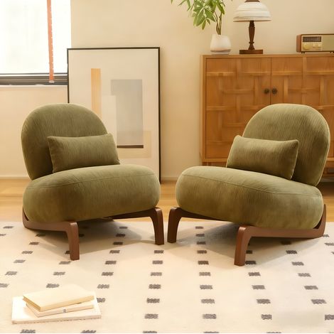 Silla decorativa de terciopelo, sin brazos, patas de madera maciza, color verde (1/5)