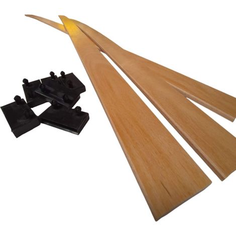 Lot 3 grandes lattes + embouts pour lit, bz & convertible 1400x53x9 mm Bois hêtre durable - 7 plis Remplacement - Rechange - Renfort pour sommier / bz / clic clac / canapé (1/5)