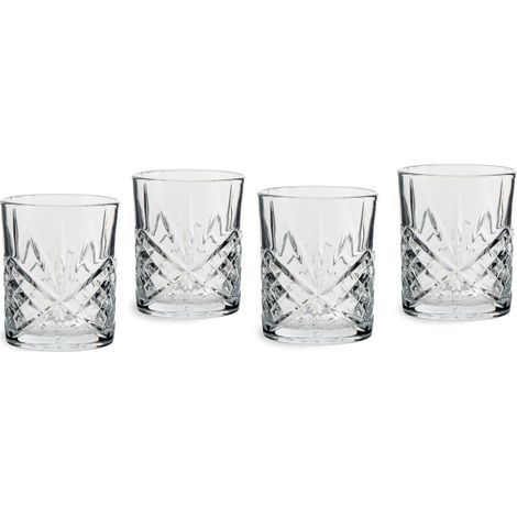 Ensemble de 4 verres à whisky, 330 ml - verres à rhum, verre tumbler en cristal taillé avec structure en relief, forme cylindrique, lavable au lave-vaisselle, 9,8 x 8,2 cm (1/5)