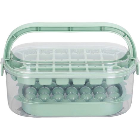 2 bacs à glaçons ronds et carrés avec couvercle et bac pour congélateur, moules à glaçons avec pelle, permettant de faire 54 glaçons [Fond rigide] Fresh Green, ensemble à 2 couches (1/5)