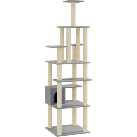 Tiragraffi per gatti Mobili per arrampicata su torre Tiragraffi piattaforma da arrampicata con tiragraffi in sisal leggero 183 cm grigio 020022596